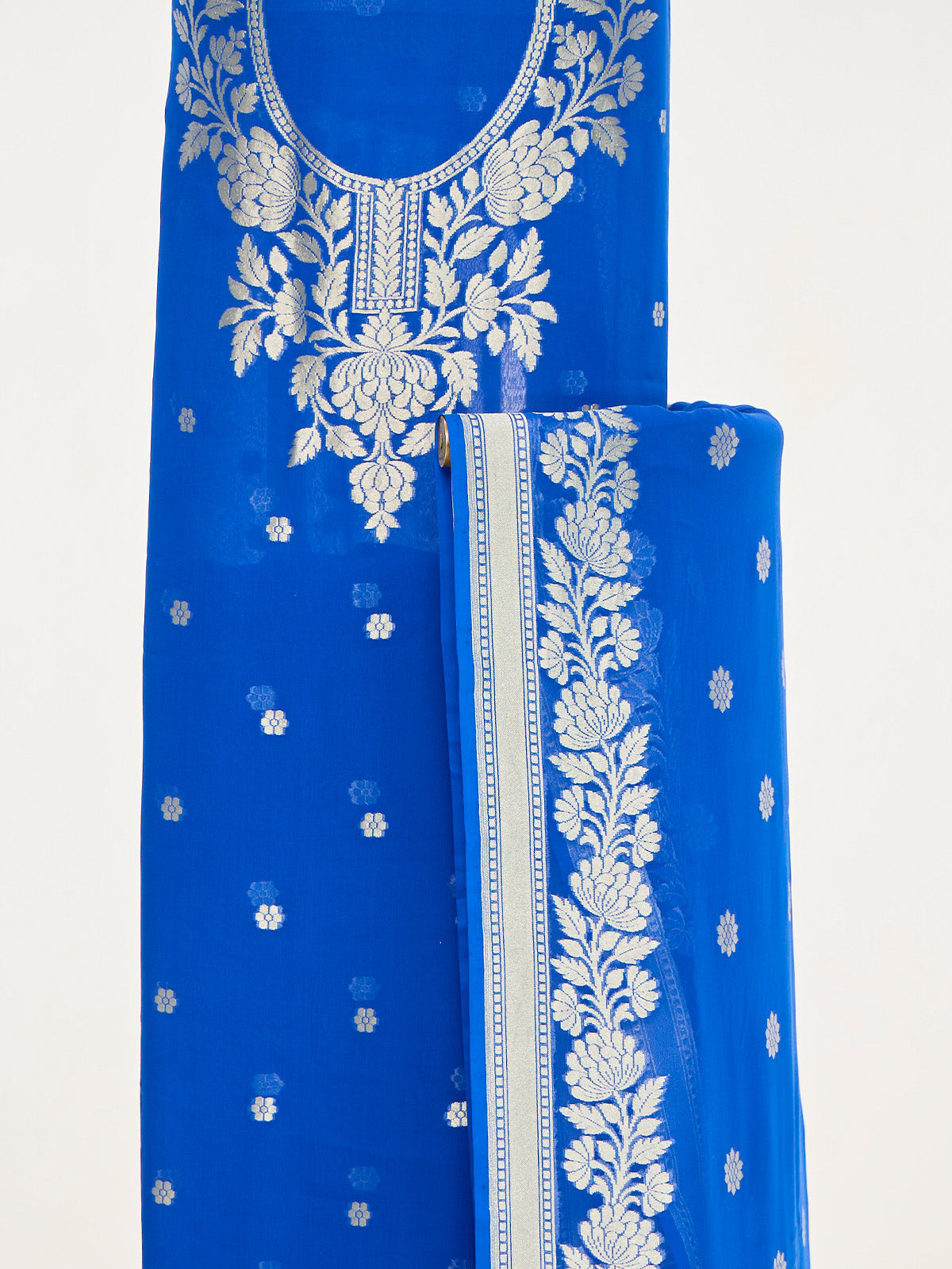 Handwoven Electric Blue Banarasi Suit Set