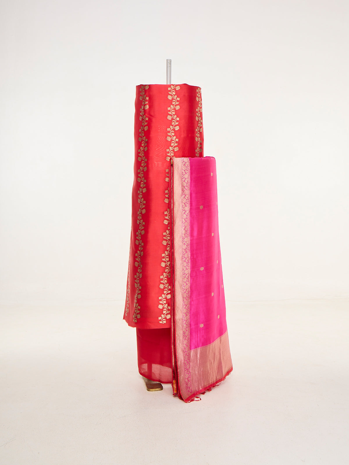 Handwoven Pink & Red Banarasi Suit Set