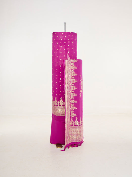 Handwoven Hot Pink Banarasi Suit Set