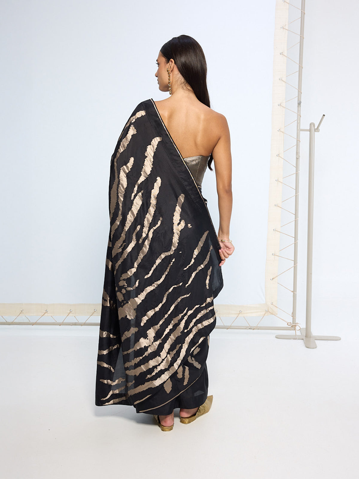 Handwoven Noir and Silver Silk Saree