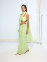 Lime Green Polka Dotted Saree