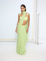 Lime Green Polka Dotted Saree