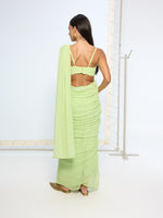 Mint Green Polka Dotted Brooch Saree