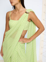 Mint Green Polka Dotted Brooch Saree