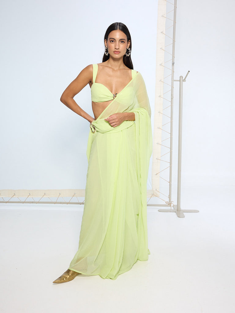 Lime Green Brooch Saree