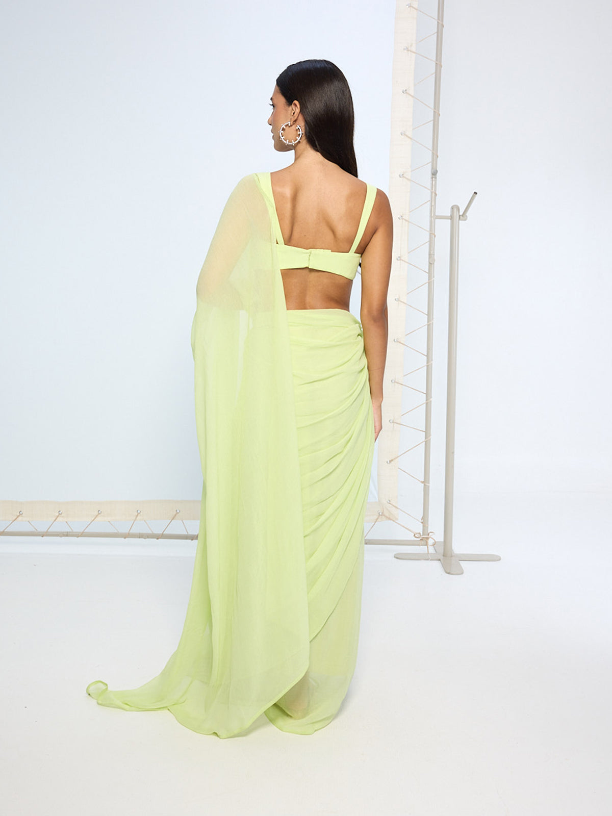 Lime Green Brooch Saree