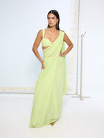 Lime Green Movable Brooch Saree