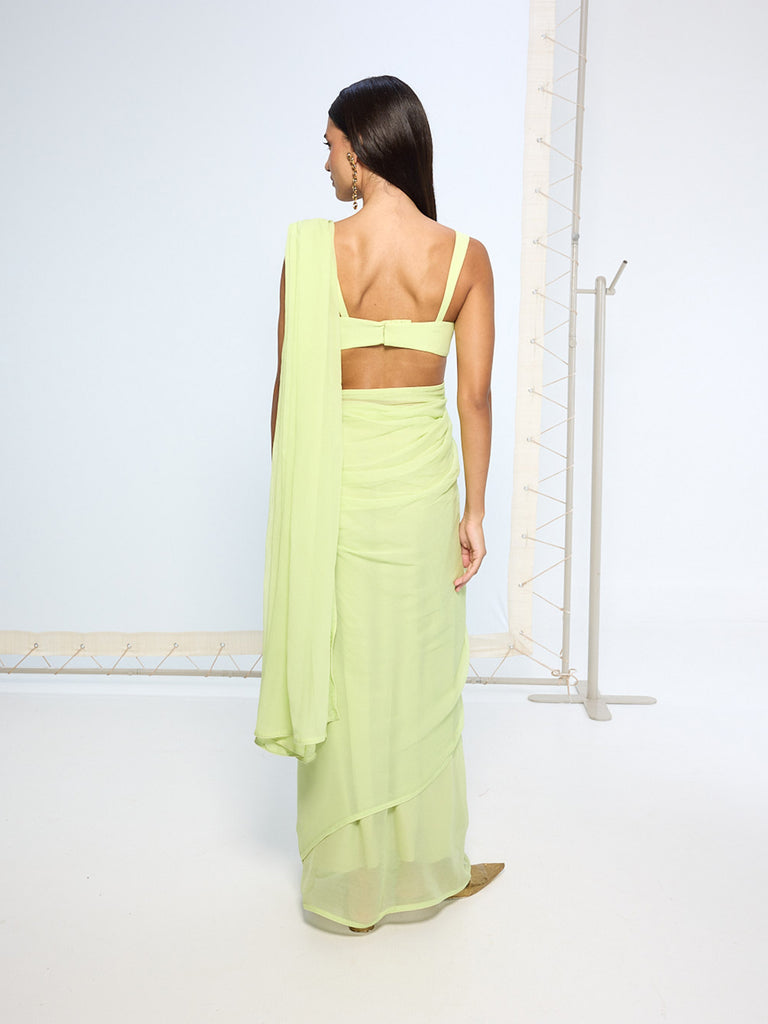 Lime Green Movable Brooch Saree