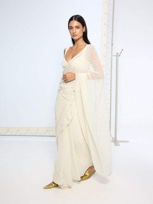 White Polka Dotted Saree