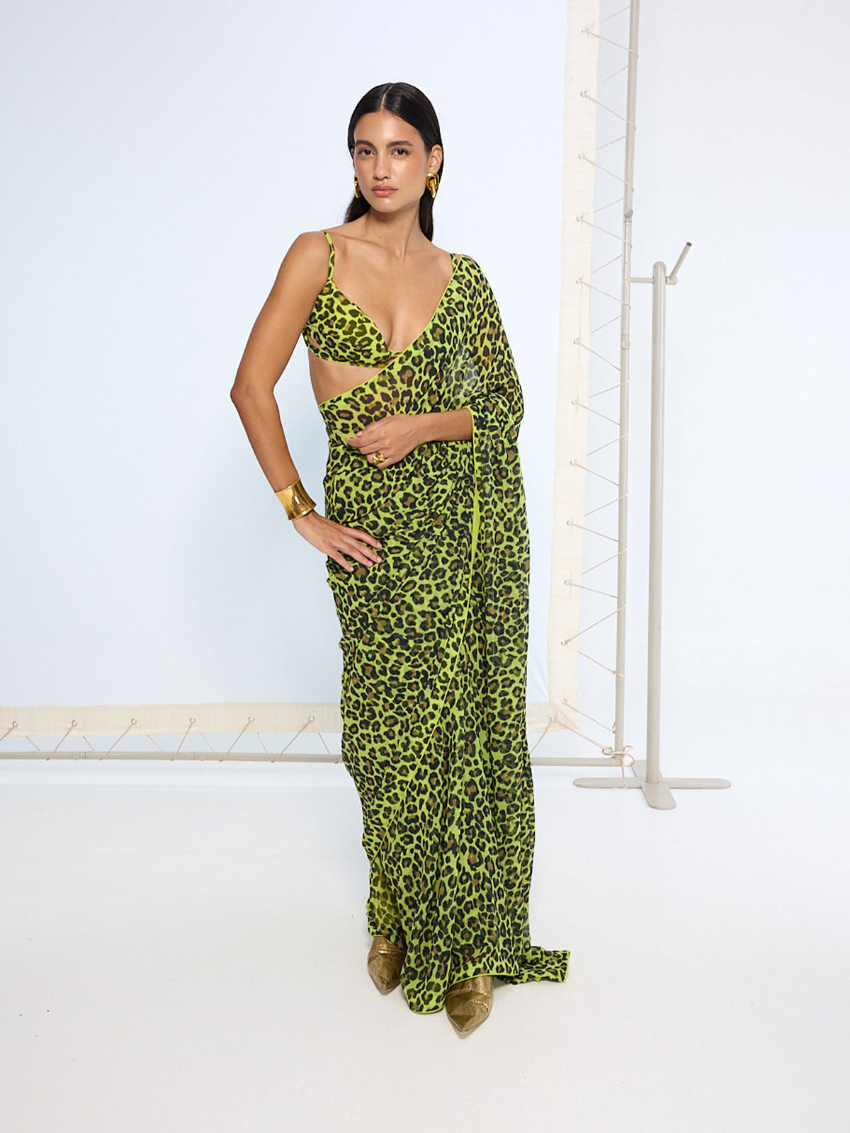 Green Leopard Print Saree