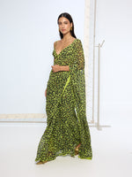 Green Leopard Print Saree