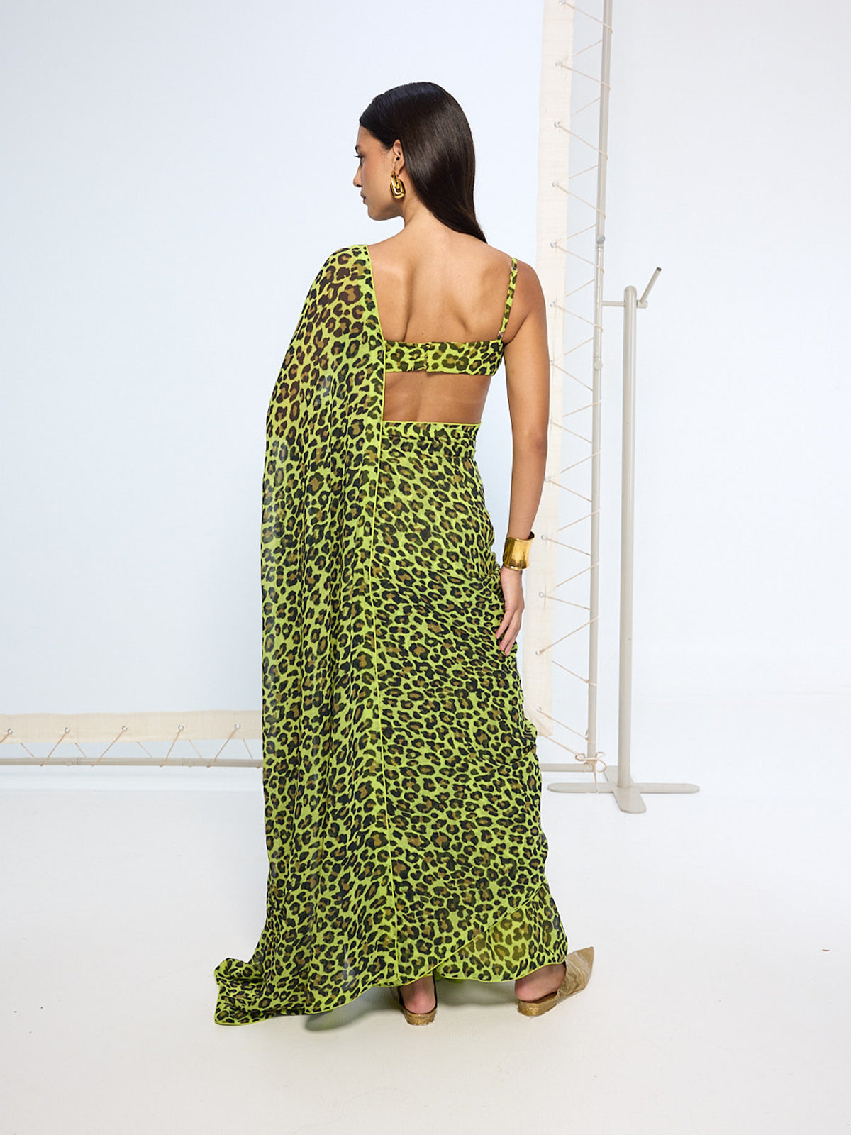 Green Leopard Print Saree