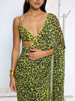 Green Leopard Print Saree