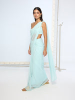 Ice Blue Movable Brooch Saree