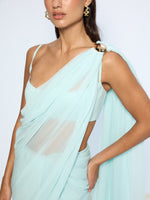 Ice Blue Movable Brooch Saree