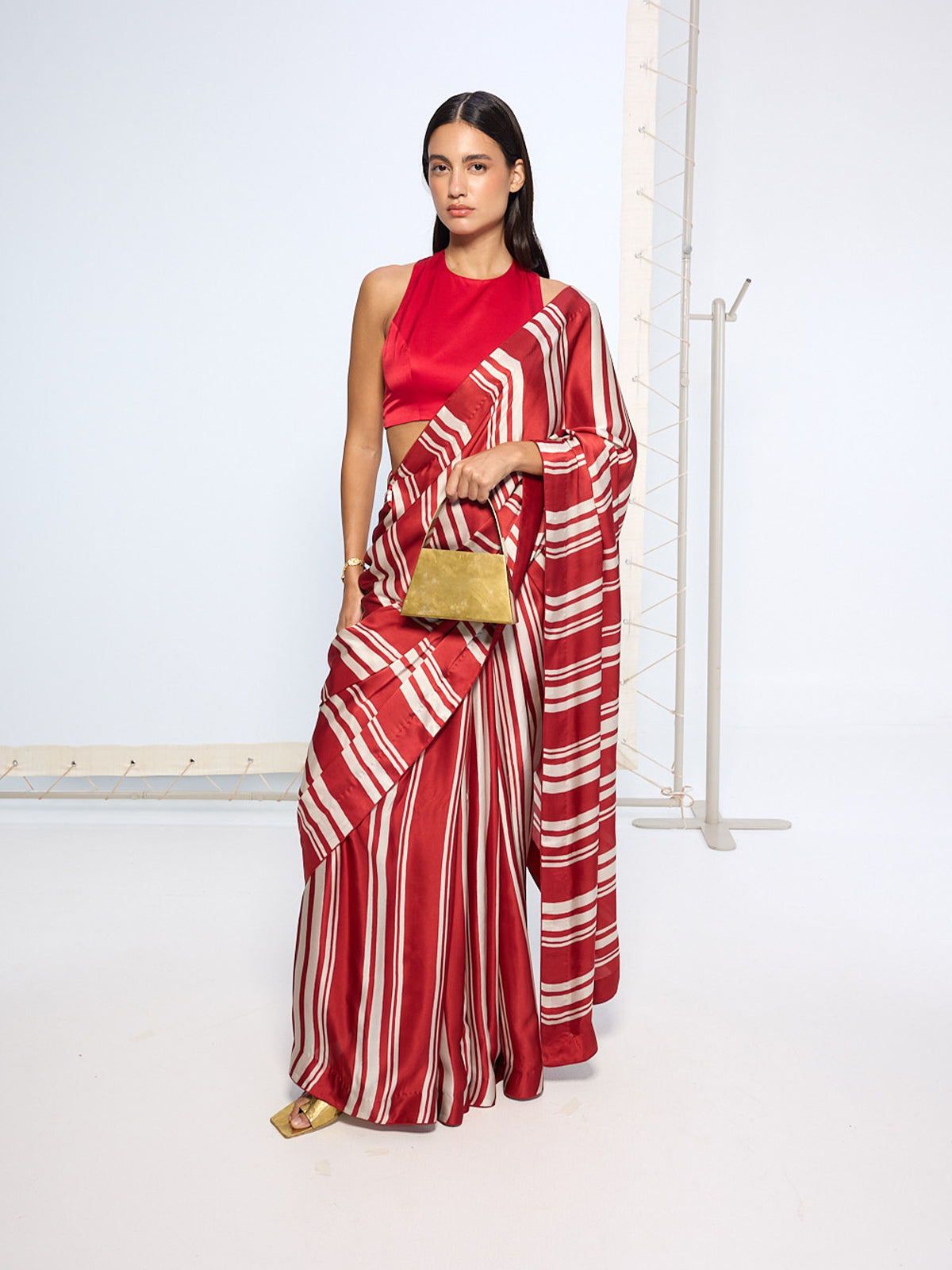 Red Silk Striped Saree