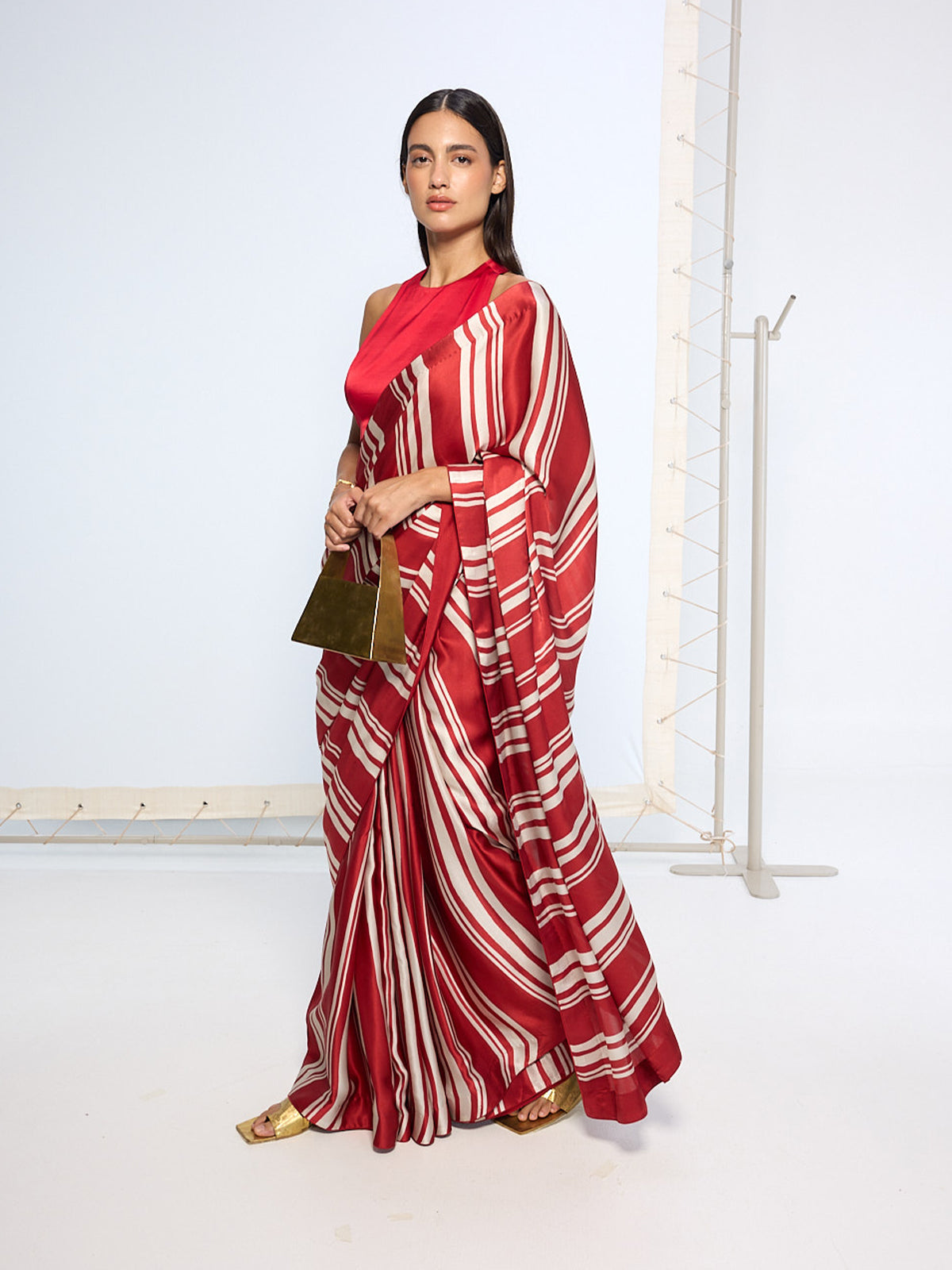 Red Silk Striped Saree