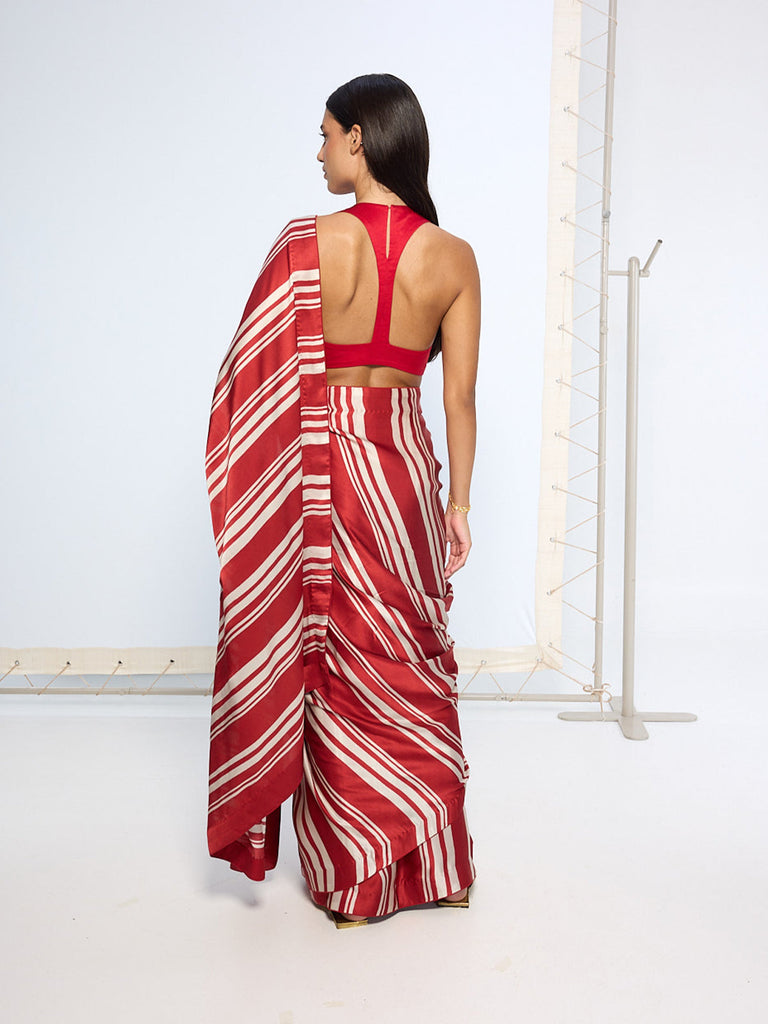 Red Silk Striped Saree