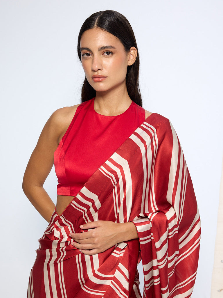 Red Silk Striped Saree