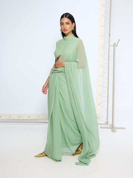 Pale Green Movable Brooch Saree