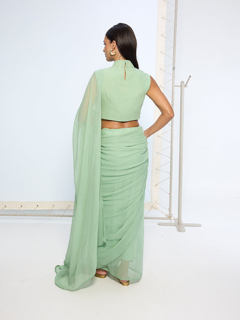 Pale Green Movable Brooch Saree