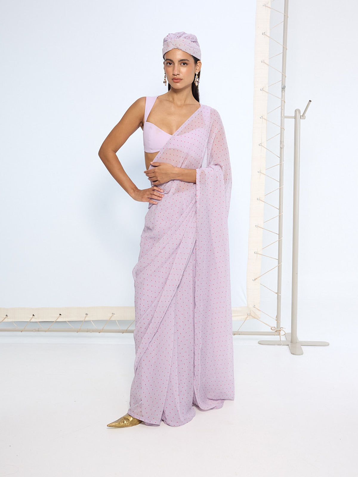 Lavender Polka Dotted Saree