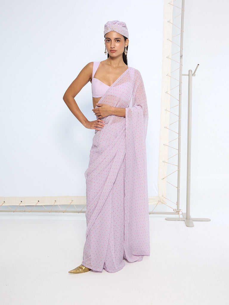 Lavender Polka Dotted Saree