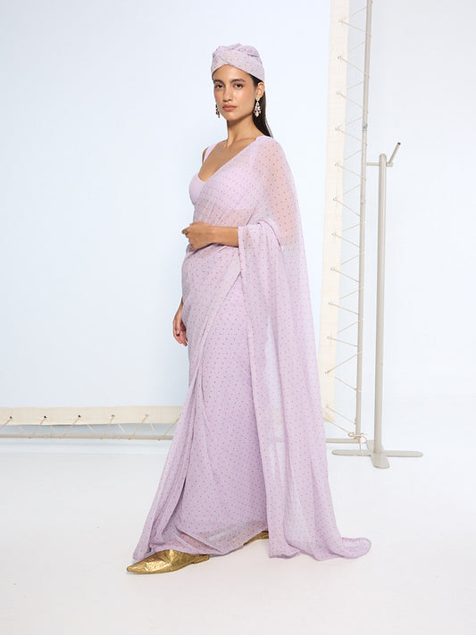 Lavender Polka Dotted Saree