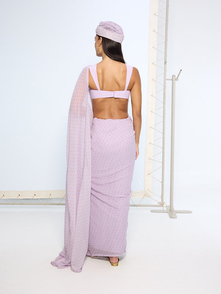 Lavender Polka Dotted Saree