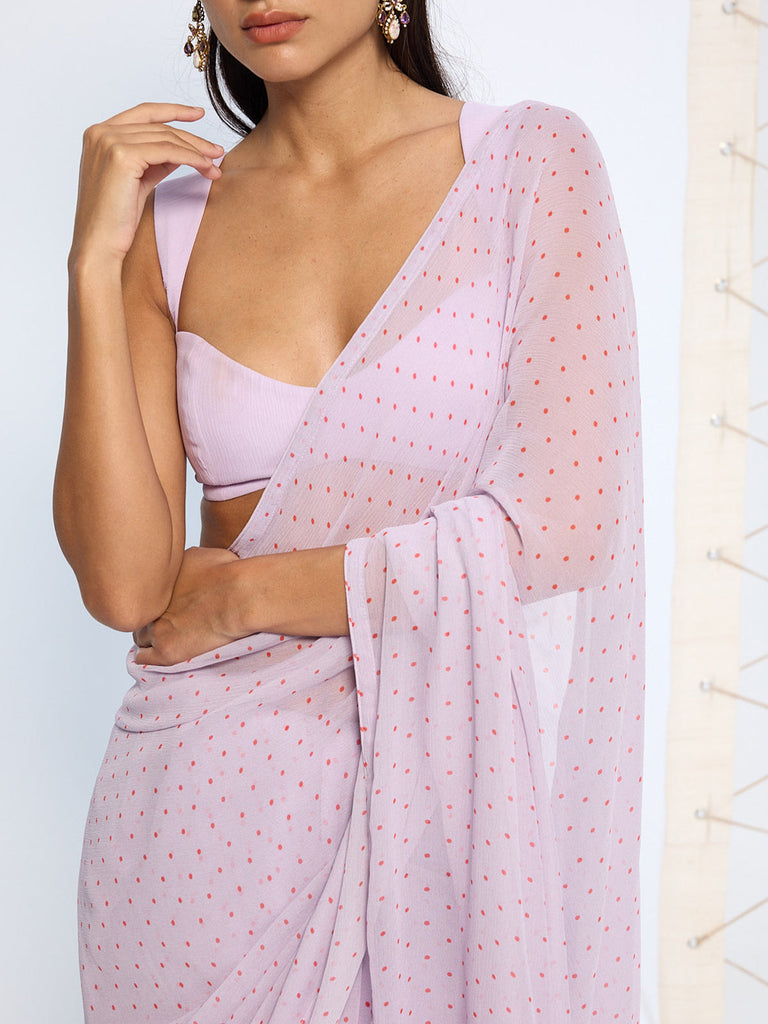 Lavender Polka Dotted Saree