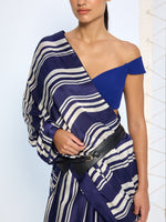 Navy Striped Printed Saree