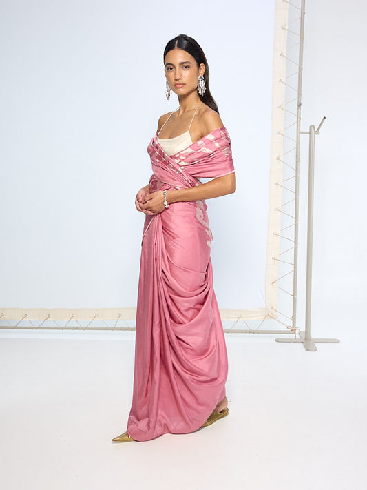 Handwoven Dusty Pink Silk Saree