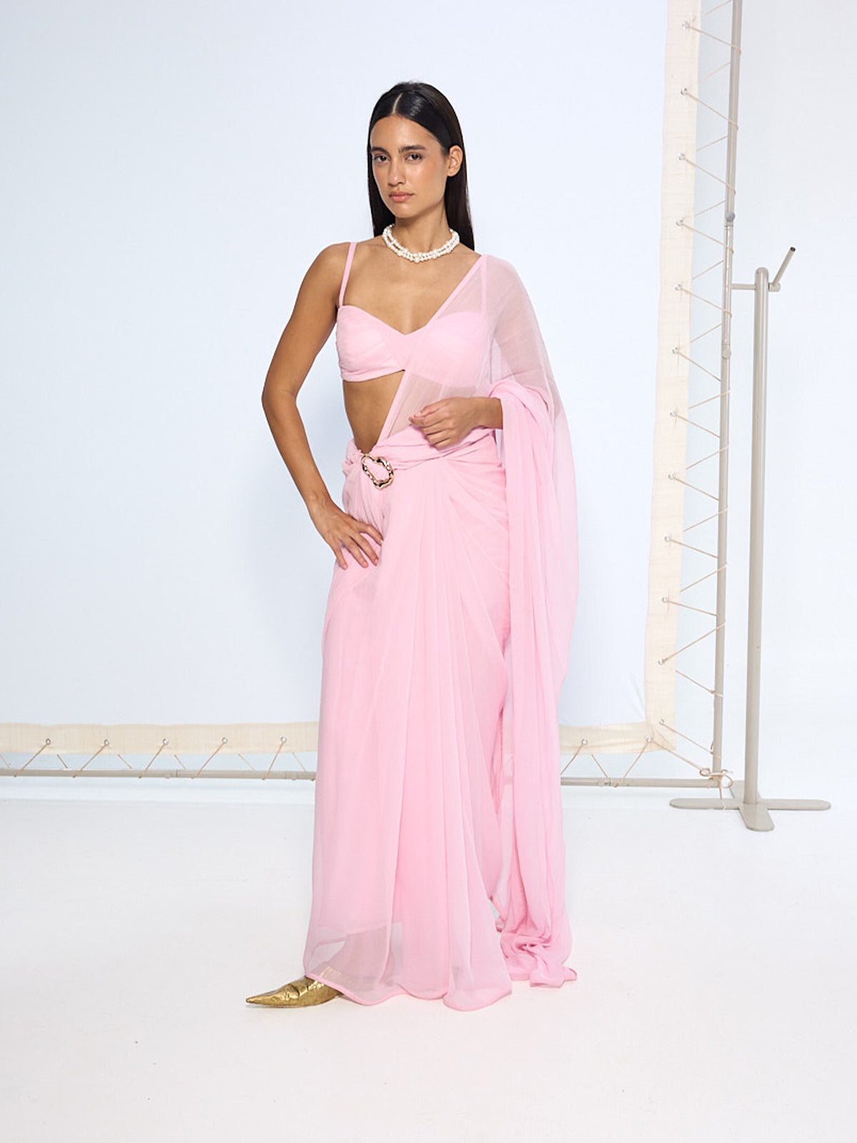 Blush Pink Movable Brooch Saree