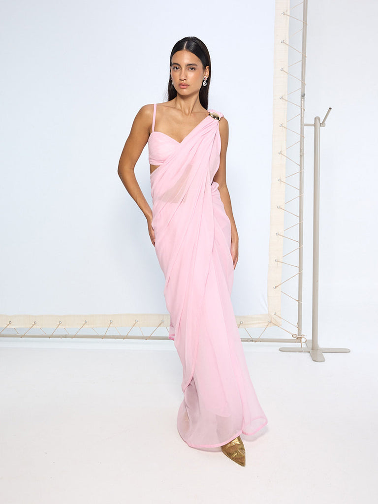 Blush Pink Movable Brooch Saree