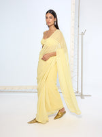 Butter Yellow Brooch Polka Dotted Saree