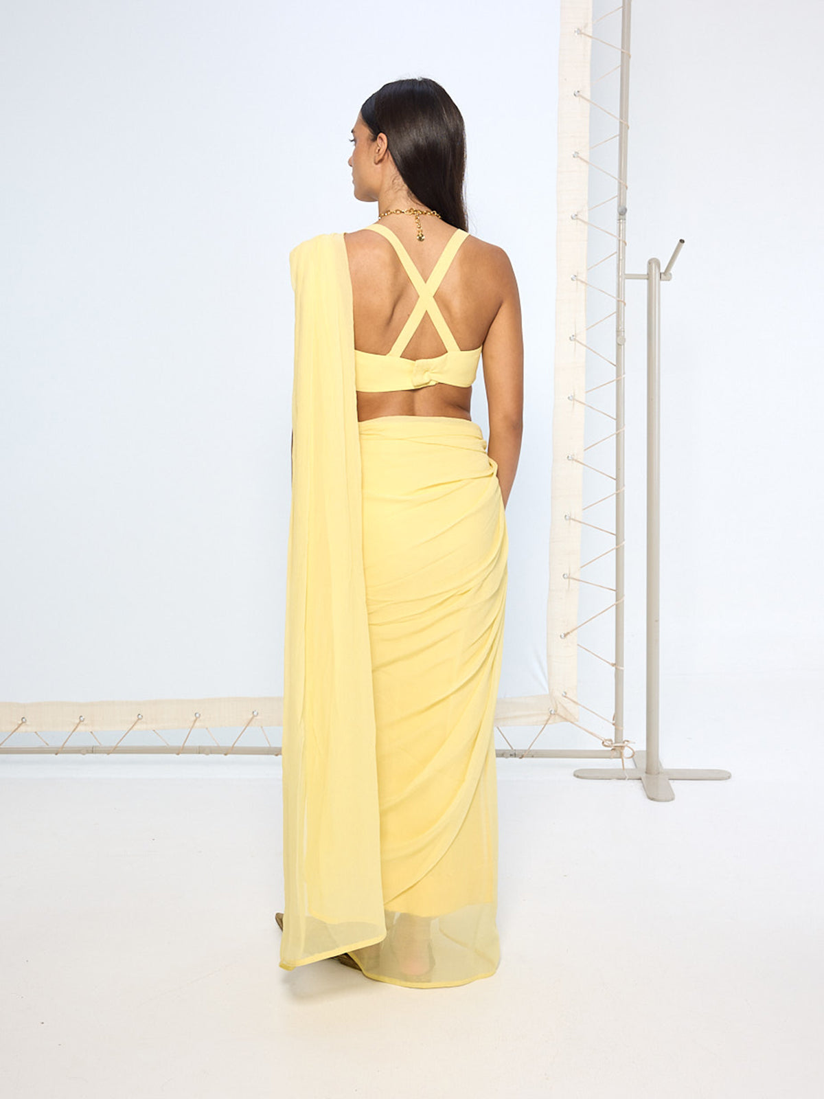 Yellow Movable Brooch Saree