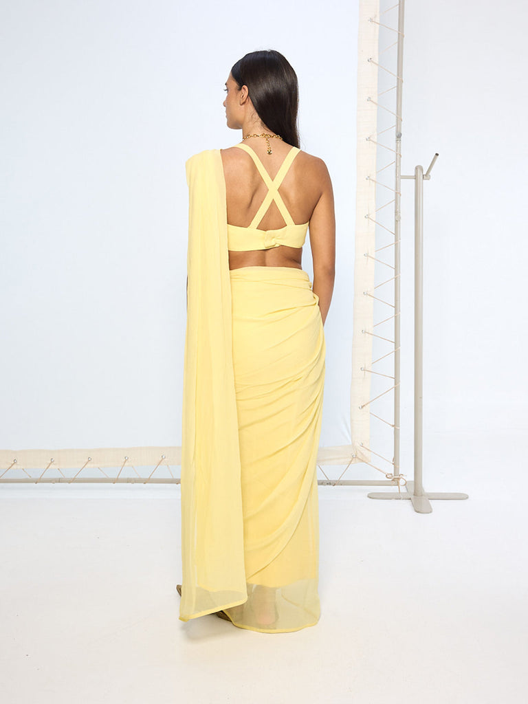 Yellow Movable Brooch Saree