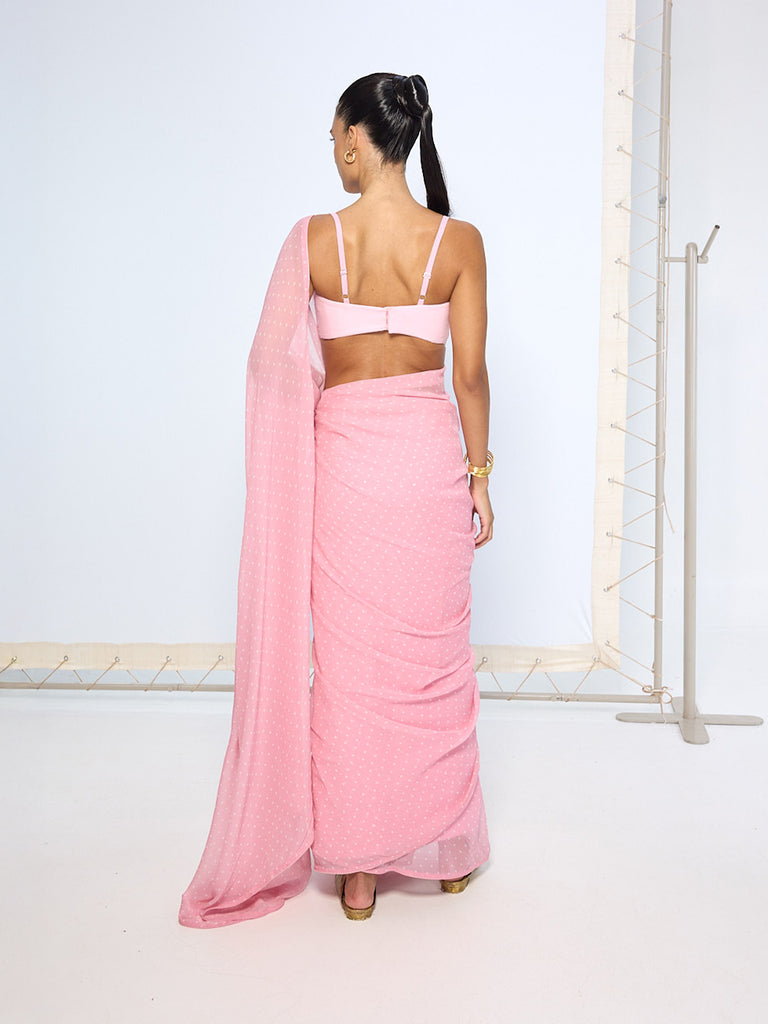 Strawberry Pink Polka Dotted Saree