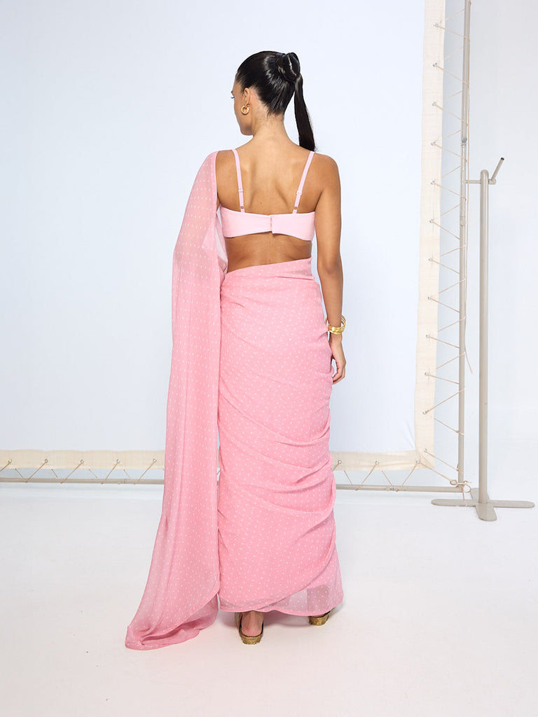 Strawberry Pink Polka Dotted Saree
