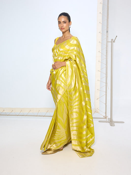 Handwoven Citrine Yellow Silk Saree
