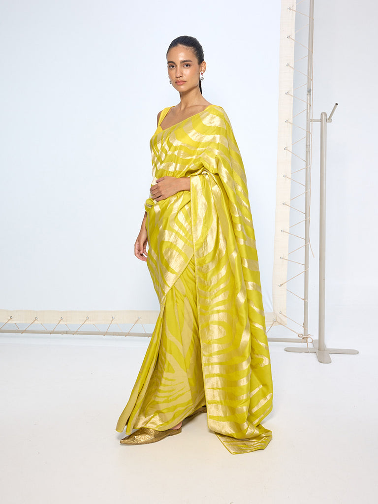 Handwoven Citrine Yellow Silk Saree