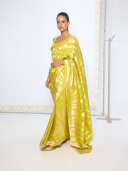 Handwoven Citrine Yellow Silk Saree