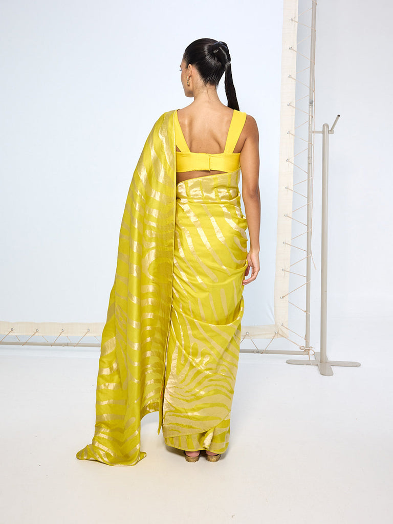 Handwoven Citrine Yellow Silk Saree