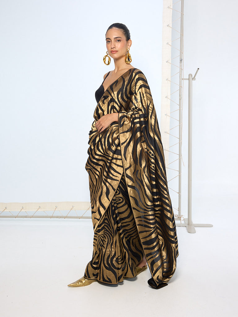 Handwoven Black & Gold Silk Saree