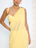 Soft Yellow Movable Brooch Saree