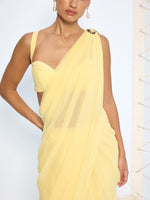 Soft Yellow Movable Brooch Saree