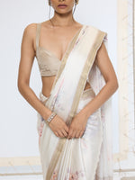 Handwoven Powder White Printed Saree