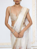 Handwoven Powder White Printed Saree