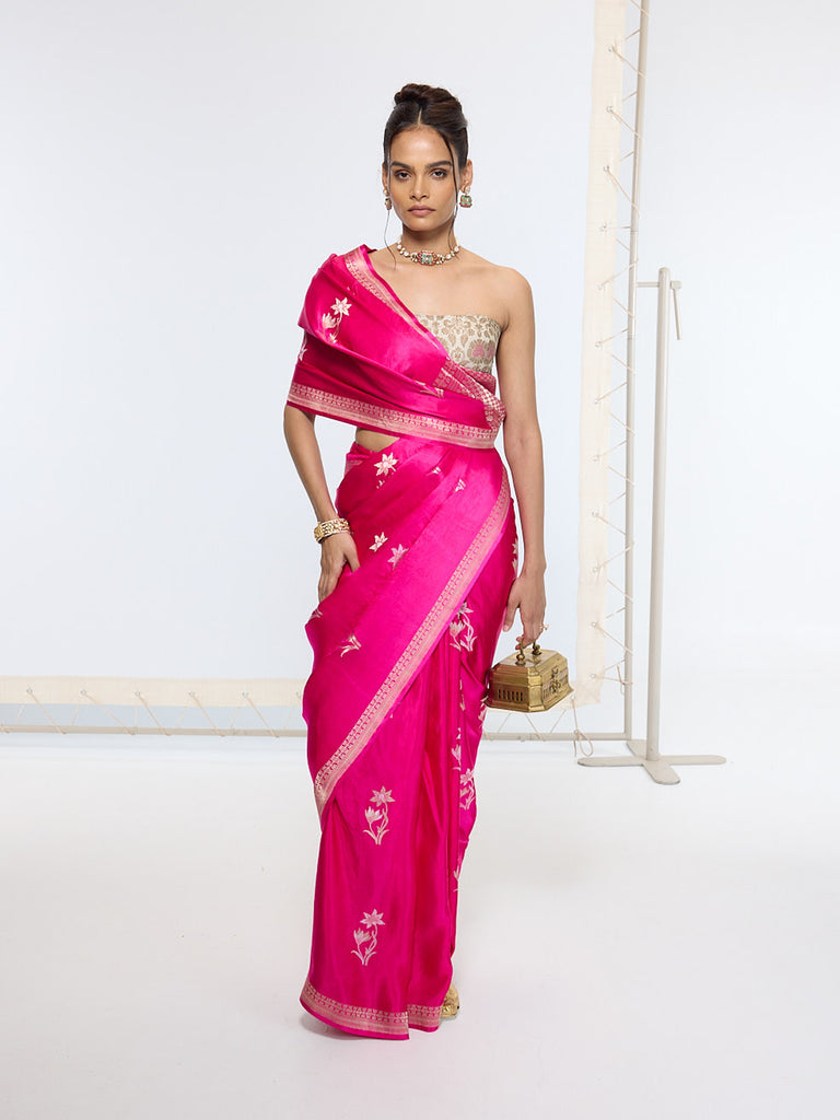 Handwoven Hot Pink Banarasi Saree