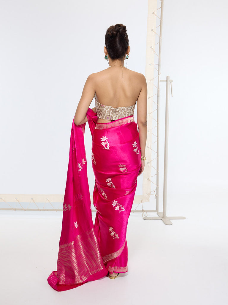 Handwoven Hot Pink Banarasi Saree